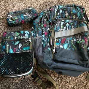 LL Bean Backpack, lunch tote and pencil case
